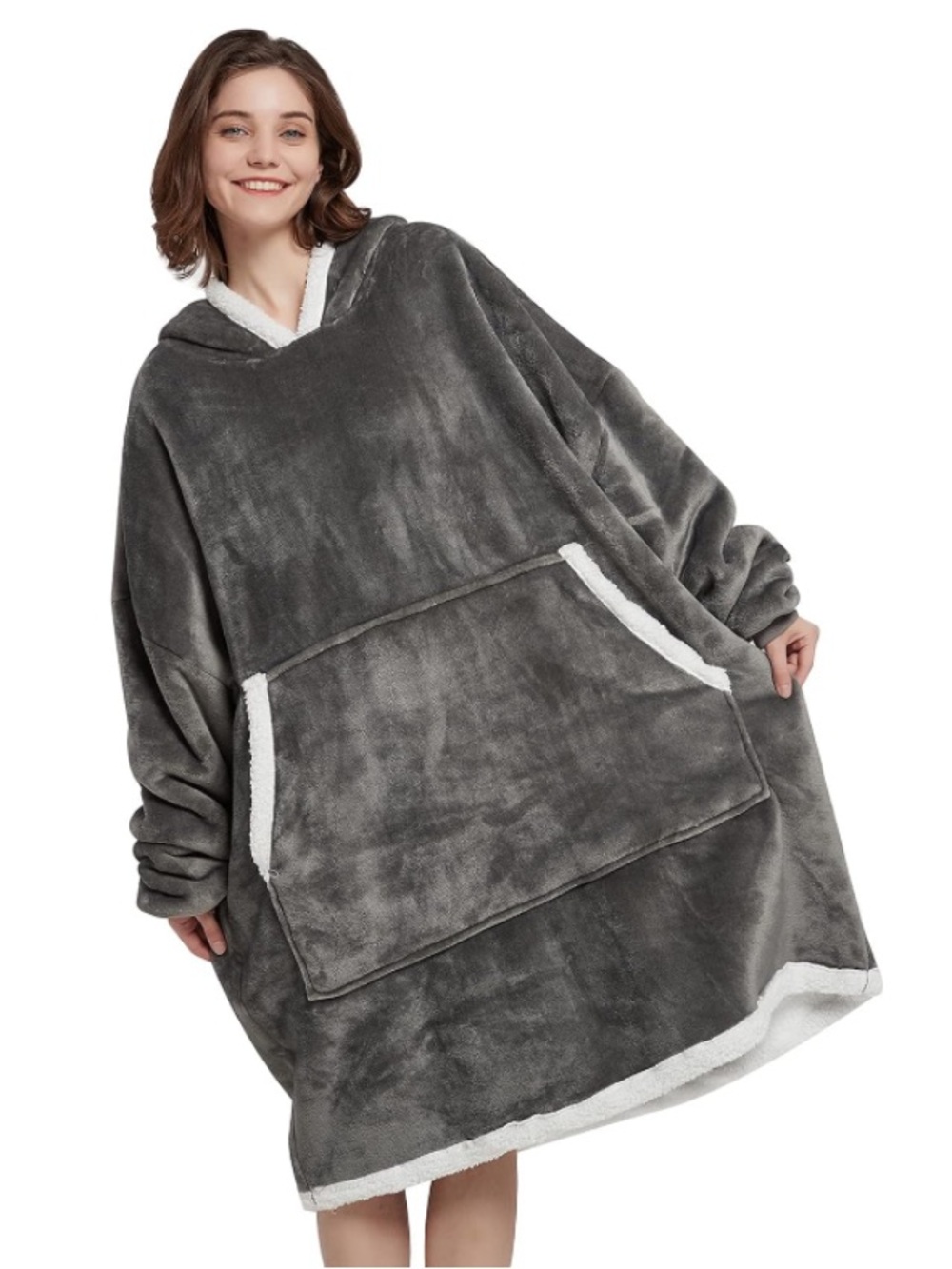 Oversized Plush Hooded Wearable Blanket - Gray